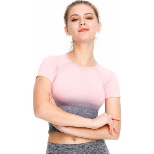 Women Yoga Shirts Quick Dry Breathable Gradient Gym Fitness Running Sport Crop Top Female Active Tank Top