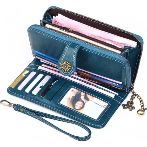 Wallet female luxury Long Blue Clutch 2019 New Leather purse Woman Zipper Wallets lady Purses Wristle Money Bag Coin Card Holder