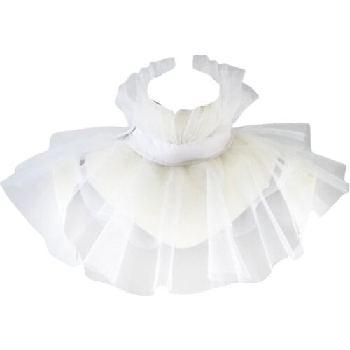 Women Victorian Mesh Ruffled Fake Stand Collar Tulle Button Clown Choker Shawl X7YA