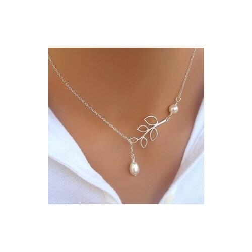 2020 Hot New Fashion Cross Leaves Simulated Pearl Pendant Necklace Maxi Statement Necklace Chokers Necklaces For Women Jewelry