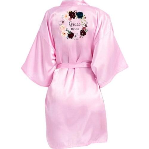 Custom Name Flower Print Women Silk Satin kimono robe bridesmaid sister of the bride robes wedding best gift
