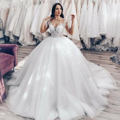 Tulle Wedding Dress 2021 Ball Gown свадебное платье Plus Size V Neck Long Sleeve robe de mariée for Bride Vestidos De Noiva
