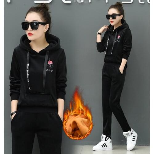 Winter Velvet Tracksuit Women Two Piece Set Warm Clothes Hoodies Fleece Sweatshirt and Pants Velour Suits Female Thicken Outfits
