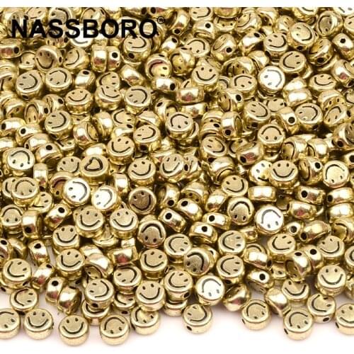 100pcs/Lot 7mm Gold Acrylic Spaced Beads Smile Face Beads For Jewelry Making DIY Charms Bracelet Necklac