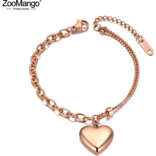 ZooMango Boho Titanium Stainless Steel Chain Link Bracelets For Women Original Design Fashion Love Heart Charm Bracelet ZB20152
