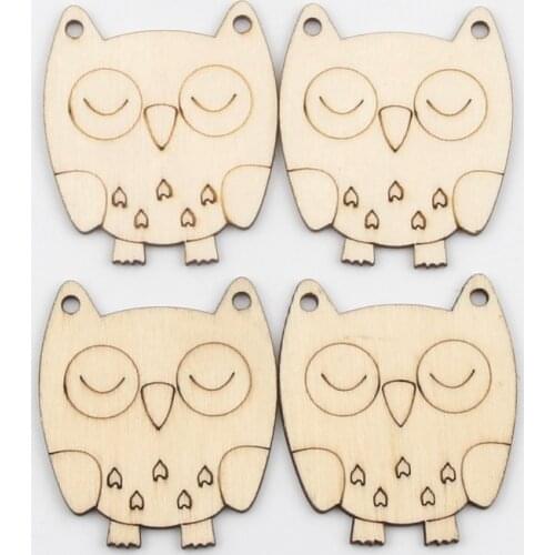 10pcs 44x50mm Owl Pattern Wood DIY Crafts Scrapbook DIY For Home Decor Natural Wooden Ornaments Accessories Embellishment