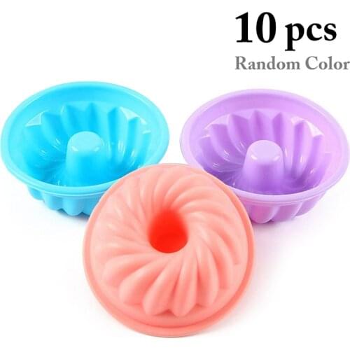 10Pc Silicone Cake Mold DIY Spiral Cupcake Muffin Pastry Baking Tools Soft Soap Candle Mold Kitchen Accessories Random Color