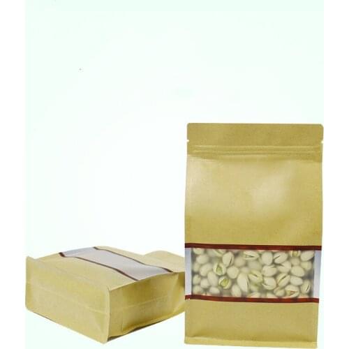 100pcs Open window kraft paper aluminized octagonal sealing bag snacks dry fruit bags casual food stand up pouch