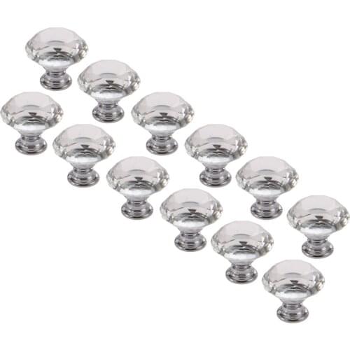 12pcs Diamond Crystal handle Glass Knob door cabinet pull 30mm furniture hardware Clear Purple Blue Yellow Pink Green Black