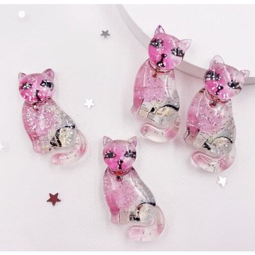 12PCS Glitter Resin Lovely Colorful Big Cat Flatback Rhinestone Scrapbook DIY Decor Home Ornaments Crafts SG475