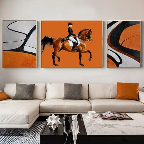 3Pcs Classic Modern Orange Horse racing Canvas Print Painting Poster Cool Wall Art Wall Picture Living Room Bedroom Home Decor