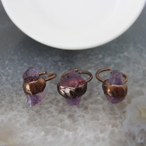 Irregular Amethysts Nugget Points Antique Brass Adjustable Ring,Purple Crystal Quartz Stylish Finger Ring For Women Jewelry Gift