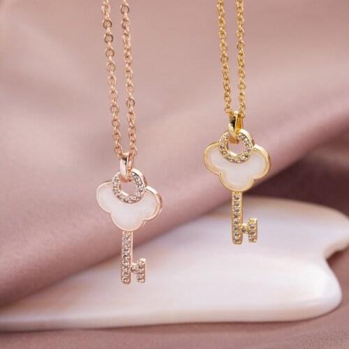 New Design Crystal Key Pendant Necklace Stainless steel Chain For Women Girls Geometric Charms Choker Jewelry Party Gifts