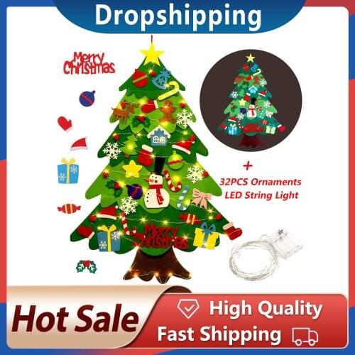 DIY Felt Christmas Tree With LED String Light New Year Door Wall Hanging Ornaments Artificial Tree Kids Christmas Toys Gifts