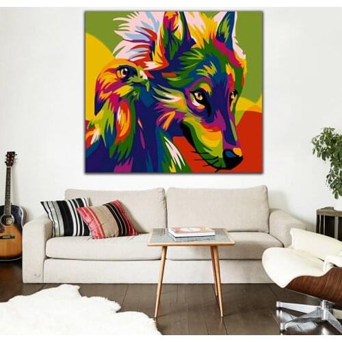 DIY colorings pictures by numbers with The Wolf to drink the parrot picture drawing Relief painting by numbers framed Home