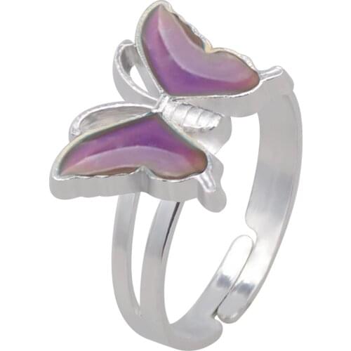 Vintage Temperature Sensitive Butterfly Rings for Kids Girls Mood Color Changing Ring Interesting Birthday Party Jewelry Gift