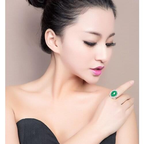 Solid S925 Silver Sterling Emerald Finger Ring Natural Turquoise Anillos De Wedding Bizuteria Jade Jewelry Gemstone Ring Anels