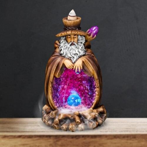 Backflow Incense Burner Old Man Shape Incense Holder Portable Resin LED Light Censer Smoke Waterfall Incense Burner Home Decor