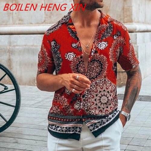 Summer Red Printing Mens Hawaiian Shirt 3D Letter Black Printed Short Sleeve Big Size Hawaii Men Beach Floral Shirts