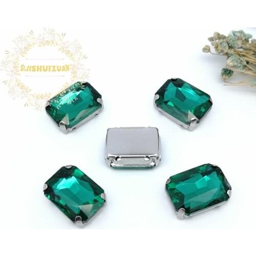 Malachite green Rectangular Crystal Glass Sewing Rhinestones with Claw Rhinestones for Diy Dress and Bags13*18 10*14 8*10 18*25