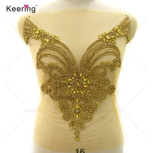 Fashion One Shoulder Design Gold Crystal Beaded Bodice Dress For DIY WDP-352