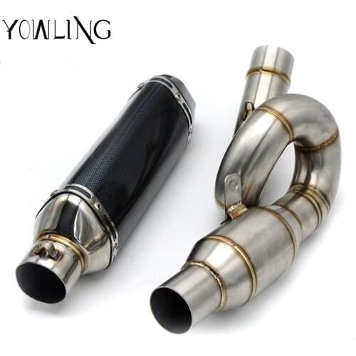 Motorbike Carbon Fiber Muffler Modified Exhaust Mid Link Pipe Exhasut Full System Slip On FOR KAWASAKI Z800 2012 2013 2014- 2017