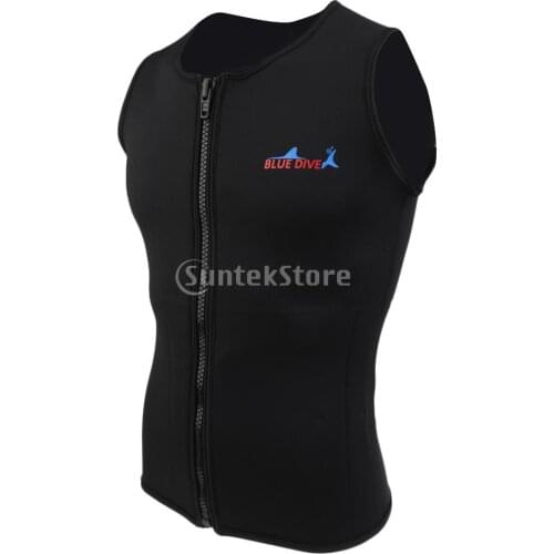 Mens Womens 2mm Black Neoprene Wetsuit Vest Front Zipper Top Shirt Jacket for Diving Surfing Spearfishing Rashguard Snorkeling