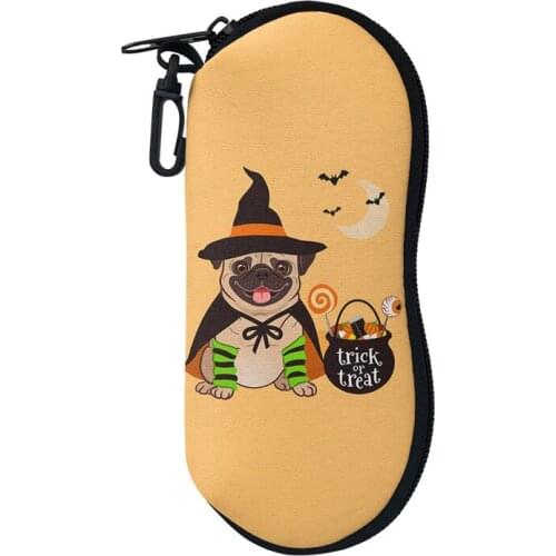 Soft Glasses Bag Sunglasses Case Halloween Pug Dustproof Eyeglasses Pouch Cute Puppy Print Eyewear Accessories with Lanyard