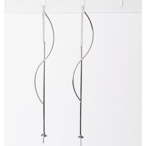 Earwire,solid 925 sterling silver ear thread, cable link chain earring wire with pendant connector, jewelry DIY silver findings