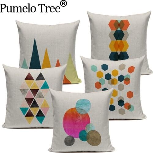 Nordic Style Cushion Cover Geometric Pattern Throw Pillow Case Linen Cotton Creative Decoration for Sofa Car Bedroom Custom