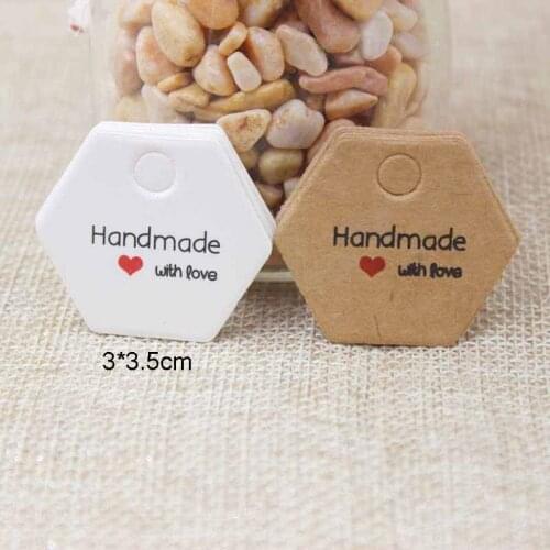 2018 new Zerong polygon shape handmade label tag kraft thank you label wedding favors decoration cute hang tags 100pcs per lot