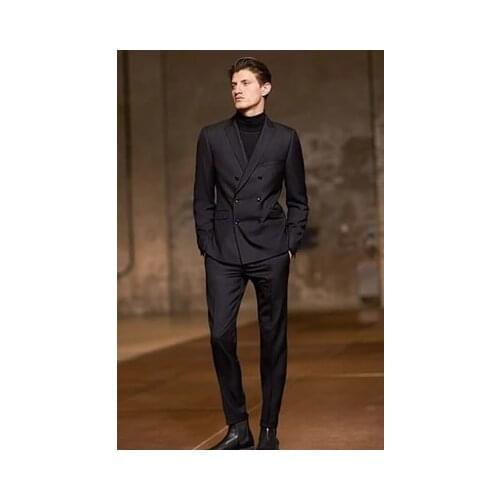 Black new mens business double-breasted retro suit suit custom Slim British wind suit Korean version of the large size