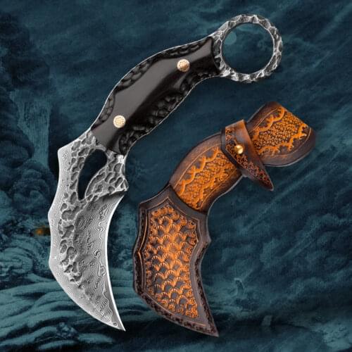 HUANGFU Damascus Steel CSGO Claw Knife military tactical survival knife outdoor hunting self-defense tools fixed blade