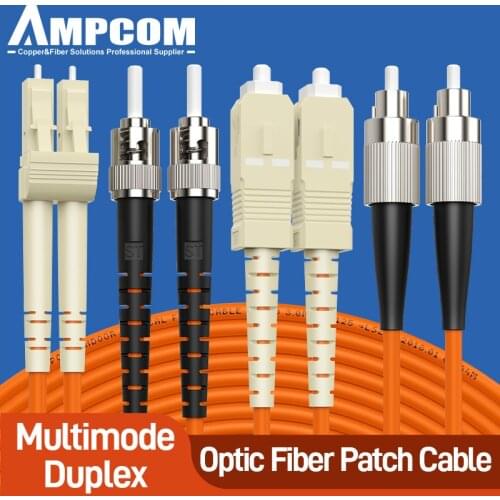 AMPCOM SC LC FC ST Optical Fiber Patch Cable 50/125μm UPC to UPC Duplex OM2 Multimode LSZH (OFNR) 3.0mm Fiber Optic Patch Cord