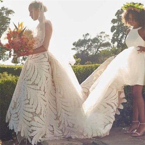 Beach Spring Wedding Dresses Full Appliqued Lace Bridal Gown Sleeveless Custom Made Sweep Train Boho Chic Robes De Mariée