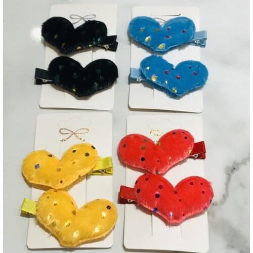 2Pcs/Set Plush Heart-shaped Hairpin Clips For Girls Barrettes Cute Hairpins Kids Hair Accessories Women Sweet Decoration