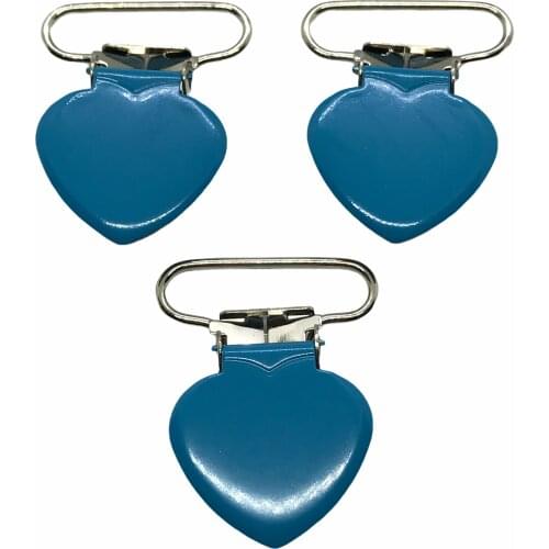 25pcs 1'' 25mm #14 Aqua Blue Colored Enamel Heart Shaped Suspender Clips