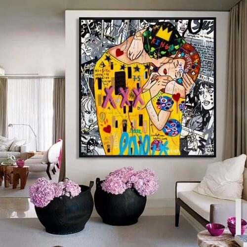 Classic Abstract Character Graffiti Love Kiss Poster Mural Family Bedroom Childrens Room Wall Decoration Canvas Art (no Frame)