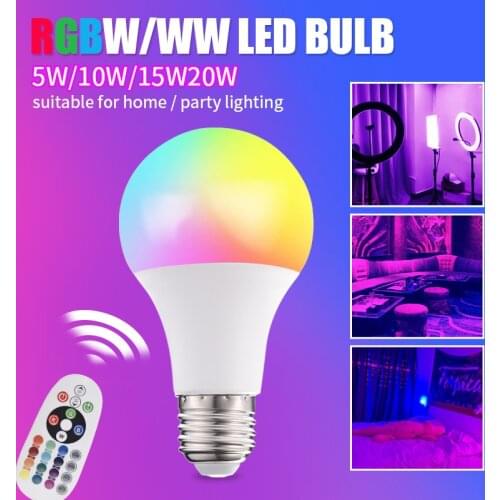 RGB E27 Smart Contro Atmosphere Lamp Led Dimmable 5W 10W 15W RGBW Led Lamp Colorful Changing Bulb Led RGBW White Decor Home