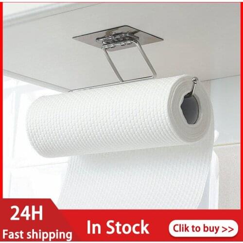 Self-adhesive Towel Holder Rack Kitchen Under Cabinet Towel Cup Paper Hanger Rack Organizer Bathroom Towel Bar Shelf Roll Holder