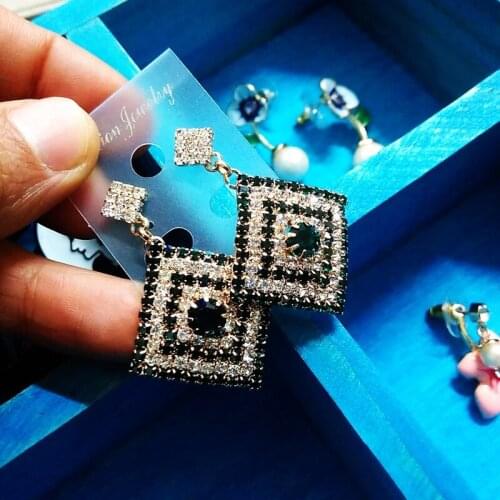 Korean squar shining crystal stud earring for women white mix green luxury wedding party jewelry