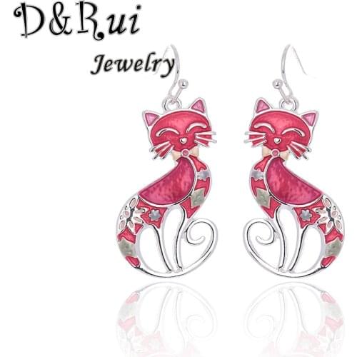 Cute Cartoon Design Cat Drop Earrings for Women Earring Funny Creative Animal Enamel Alloy Girls Jewelry Kids Best Friend Gift