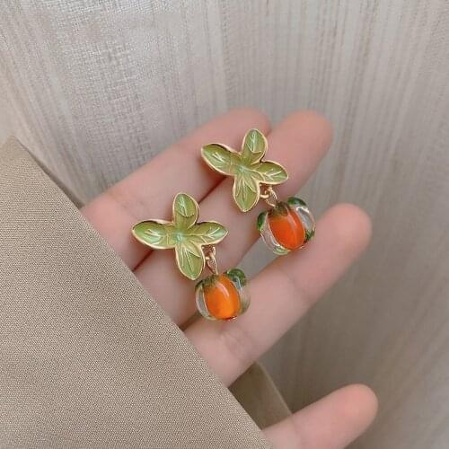 Chinese Pastoral Style Persimmon Ruyi Earrings Simple Cute Sweet Fresh Temperament Earrings Female Fashion Jewelry