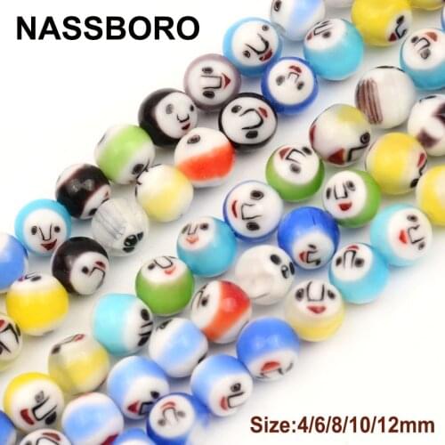 Mixed Round Smile Face Lampwork Glass Beads for Jewelry Making Glazed Beads DIY Accessories Bead Bracelet Necklace Wholesale