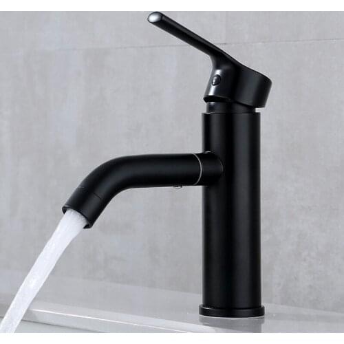 Bathroom Basin Faucet Black and Chrome Single Handle Basin Tap Deck Mounted 304 Stainless Steel Hot & Cold Mixer Sink Faucets