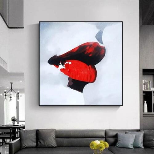 Modern Abstract Wall Picture Handmade Oil Painting On Canvas Red Lips Poster Home Decoration For Living Room Bedroom No Frame
