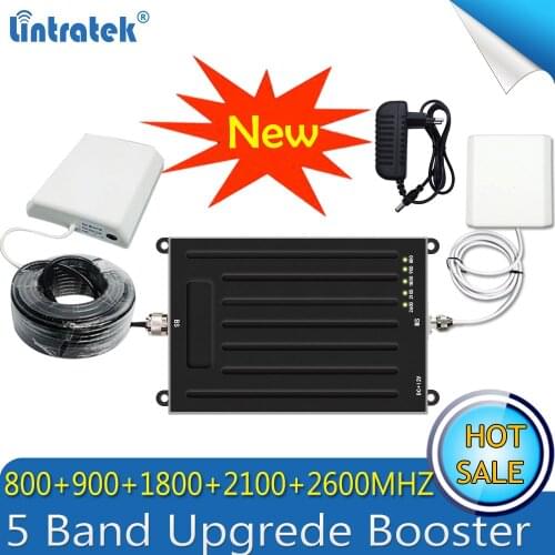 Lintratek New 5 Band 800/900/1800/2100/2600mhz Signal Booster GSM 3G UMTS 4G LTE B1/B3/B7/B8/B20 Repeater Amplifier 4G Antennas