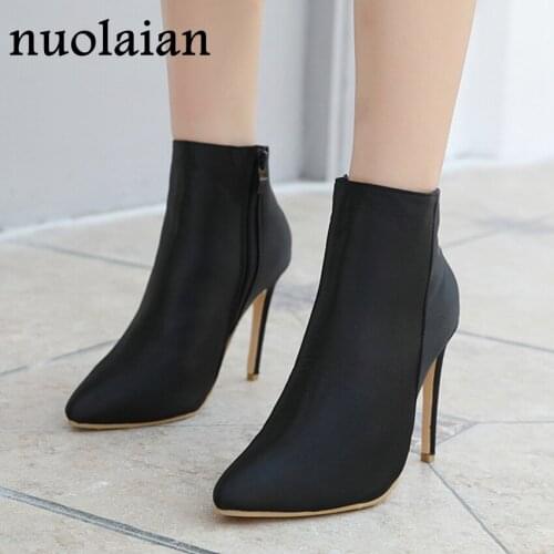 10.5CM Black High Heels Woman Boots Dress Punk Sock Boot Women Winter Shoes Ladies Pointed Toe Botas Womens Spring Autumn Boots
