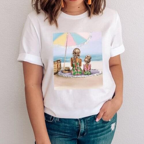 Women Tops Short Sleeve Women Tees Female Oversize T-Shirt Sweet Happy Time Cartoon Mom Mama Clothes