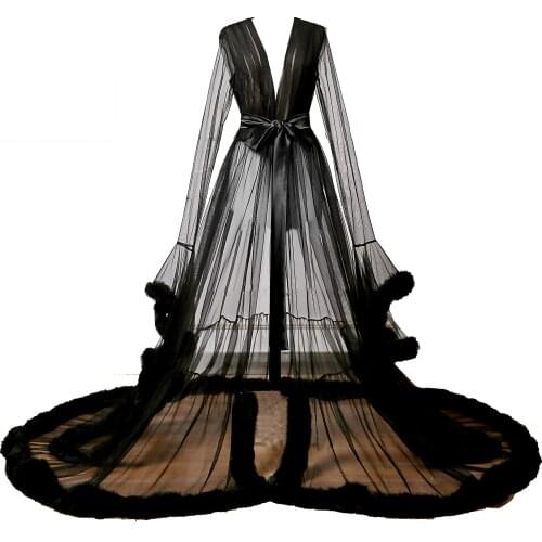 2020 Customized Womens Sexy Boudoir Feather Bridal Tulle Gown Ceremony Dress